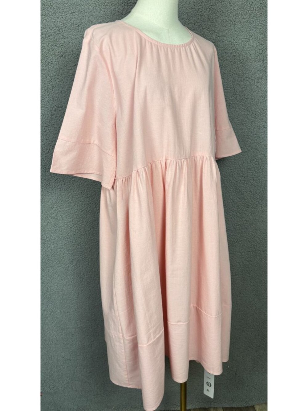 Women's Pink Tiered Babydoll Dress Round Neck Short Sleeve Size Extra Large NWTs - Picture 3 of 8